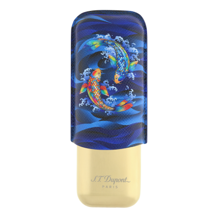 St dupont METAL BASE CIGAR CASE - KOI FISH BLUE&GOLD - 2 CIGARE