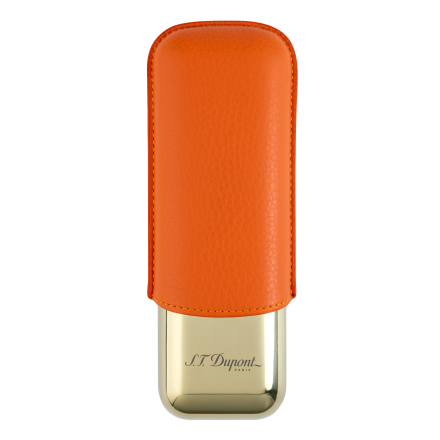 St dupont METAL BASE CIGAR CASE - ORANGE GR&GOLD - 2 CIGARE